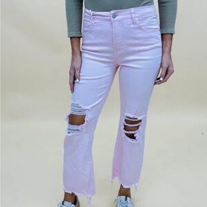Risen Sz 5  Light Pink Distressed Flare Jeans